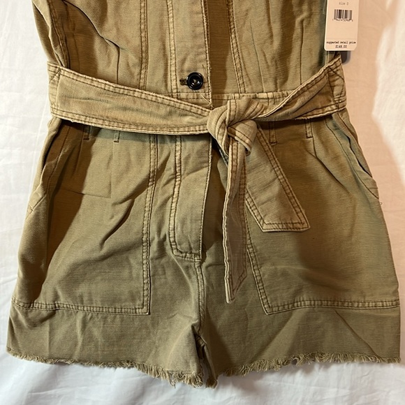 Free People Tan Short Sleeve Button Down Shorts Romper- Off The Beaten Path - Picture 5 of 9